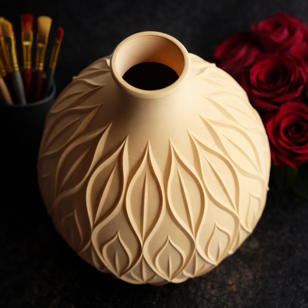 Botanische Designvase – Organische Blattstruktur, moderne Dekovase, skulpturale Vase für stilvolle Wohnräume